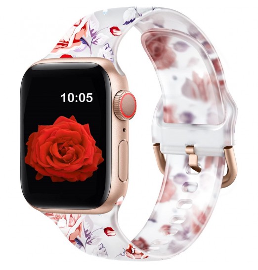 Compatible con Apple Watch Band 49 mm 45 mm 44 mm 42 mm 41 mm 40 mm 38 mm Iwatch Series 8/7/6/5/4/3/2/1/ultra/se Para mujeres Bandas de repuesto con estampado de silicona transparente