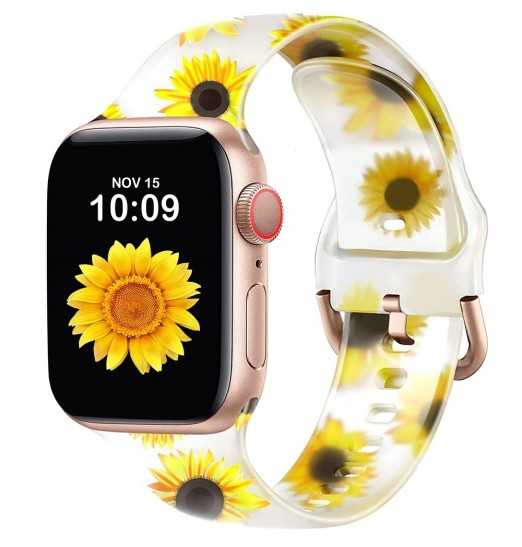 Compatible con Apple Watch Band 49 mm 45 mm 44 mm 42 mm 41 mm 40 mm 38 mm Iwatch Series 8/7/6/5/4/3/2/1/ultra/se Para mujeres Bandas de repuesto con estampado de silicona transparente