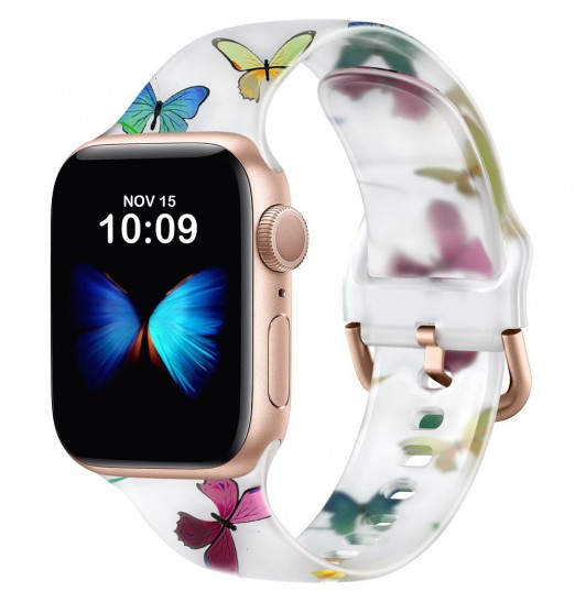 Compatible con Apple Watch Band 49 mm 45 mm 44 mm 42 mm 41 mm 40 mm 38 mm Iwatch Series 8/7/6/5/4/3/2/1/ultra/se Para mujeres Bandas de repuesto con estampado de silicona transparente