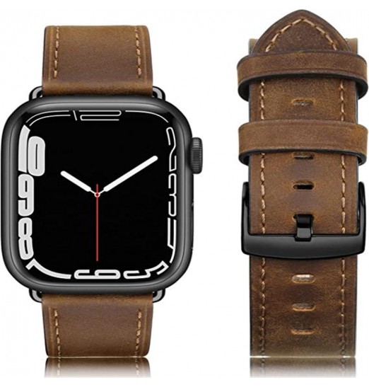 Bandas de cuero genuino compatibles con Apple Watch Bands 42mm 44mm 45mm Reemplazo de cuero genuino vintage suave