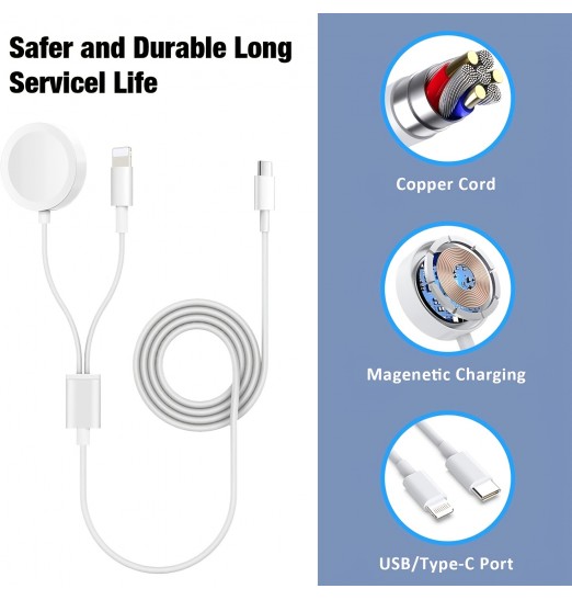 Cargador de Apple Watch 2 en 1 actualizado USB C, cargador de iWatch Cable de carga inalámbrico magnético Compatible con Apple Watch Series 8/7/6/5/4/3/2/se2/se, Iphone 14/13/12/11/pro/ max/xs/xr/x/8/7/6 Plus, iPad y Airpods Pro