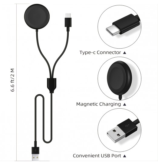 Cargador de reloj 2 en 1 actualizado para Galaxy Watch 5 Pro/5 Be/5/4 Classic/4/3/2/active 2/active, cable de carga USB C compatible con Samsung Galaxy Z Flod4/z Flip4/s22 Ultra/s21 Plus /s20/s10/note 20/10/9/8/ y Galaxy Buds-6,6 pies/2 m