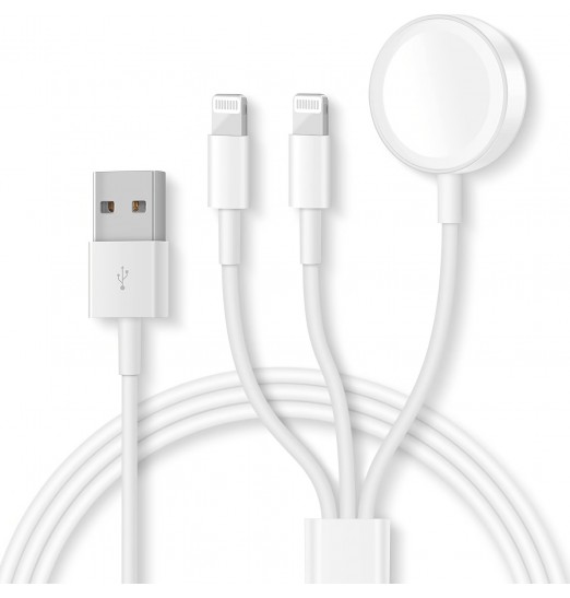 Cable USB 3 en 1 para Iphone y amplificador; Cargador inalámbrico para Apple Watch Iwatch Cable de carga portátil Compatible con Apple Watch Ultra Series Se/8/7/6/5/4/3/2/1