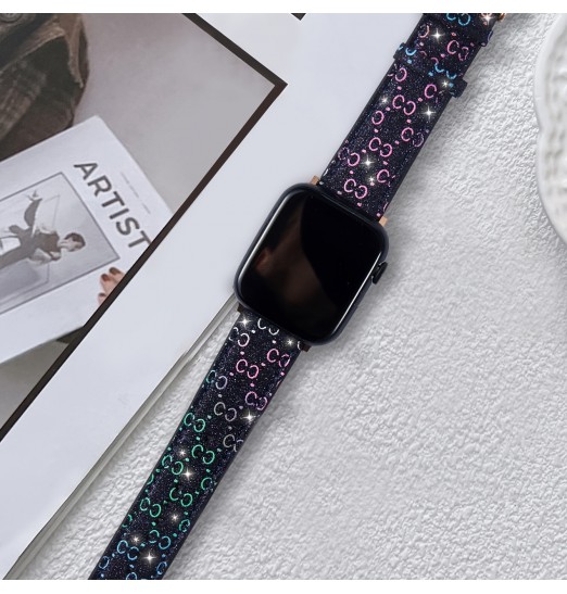 Brillo Bling Negro y amp; Banda de rejilla blanca compatible con iwatch 3/4/5/6/7/se