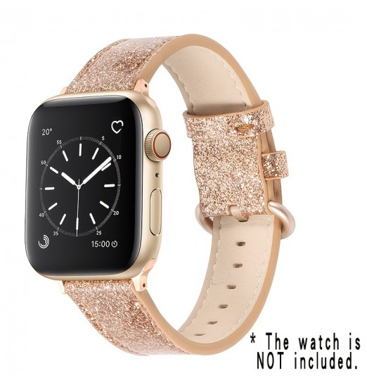 Bandas de cuero Bling Rose Gold compatibles con iwatch Se 7 6 5 4 3, sin reloj