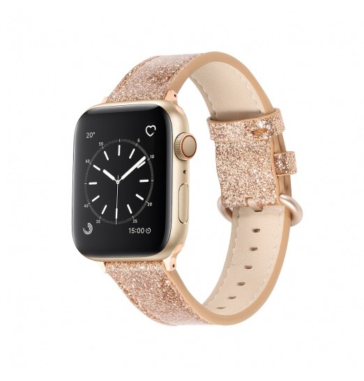 Bandas de cuero Bling Rose Gold compatibles con iwatch Se 7 6 5 4 3, sin reloj