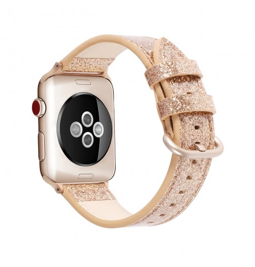 Bandas de cuero Bling Rose Gold compatibles con iwatch Se 7 6 5 4 3, sin reloj