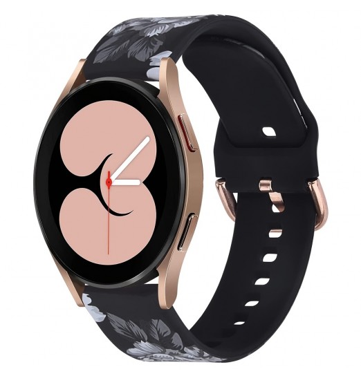 Correa de reloj de silicona con estampado de hebilla universal de 20 mm (hebilla de oro rosa) para Samsung Galaxy Watch