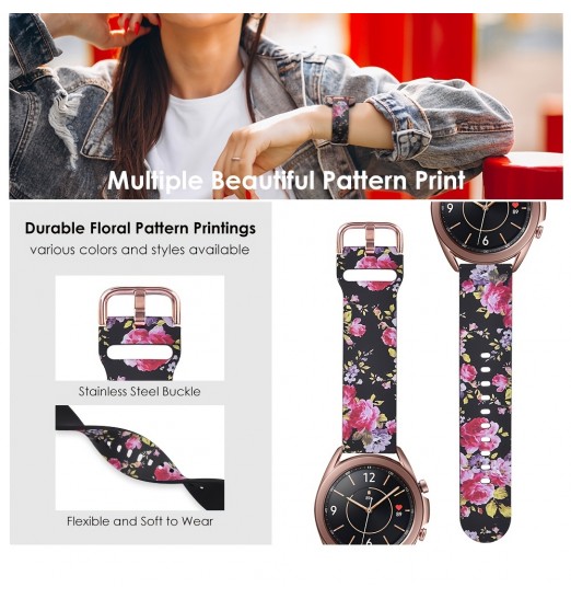 Correa de reloj de silicona con estampado de hebilla universal de 20 mm (hebilla de oro rosa) para Samsung Galaxy Watch