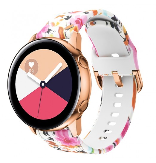 Correa de reloj de silicona con estampado de hebilla universal de 20 mm (hebilla de oro rosa) para Samsung Galaxy Watch