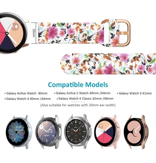 Correa de reloj de silicona con estampado de hebilla universal de 20 mm (hebilla de oro rosa) para Samsung Galaxy Watch