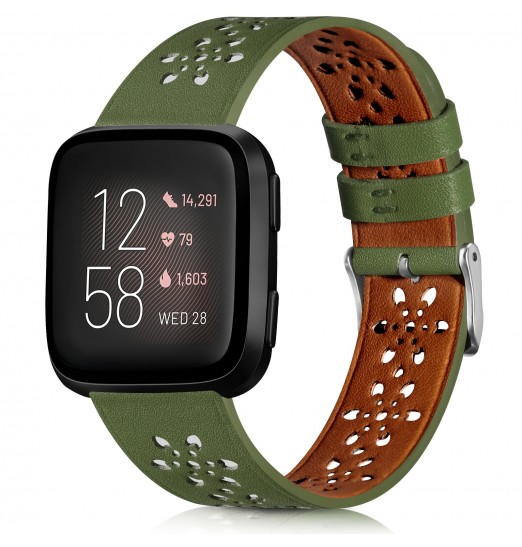 Correa de piel compatible con Fitbit Versa 2 Bands/Fitbit Versa Band/Fitbit Versa Se/Versa Lite Fitness Smart Watch Pulseras para mujeres y hombres, correa de repuesto de piel suave con diseño de encaje hueco