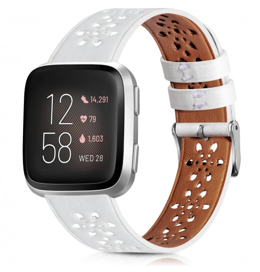 Correa de piel compatible con Fitbit Versa 2 Bands/Fitbit Versa Band/Fitbit Versa Se/Versa Lite Fitness Smart Watch Pulseras para mujeres y hombres, correa de repuesto de piel suave con diseño de encaje hueco