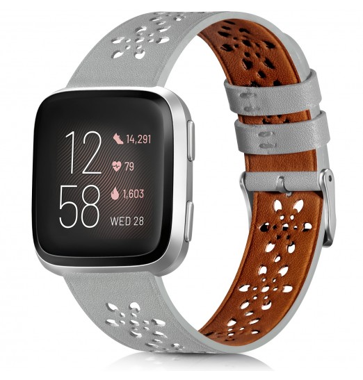 Correa de piel compatible con Fitbit Versa 2 Bands/Fitbit Versa Band/Fitbit Versa Se/Versa Lite Fitness Smart Watch Pulseras para mujeres y hombres, correa de repuesto de piel suave con diseño de encaje hueco