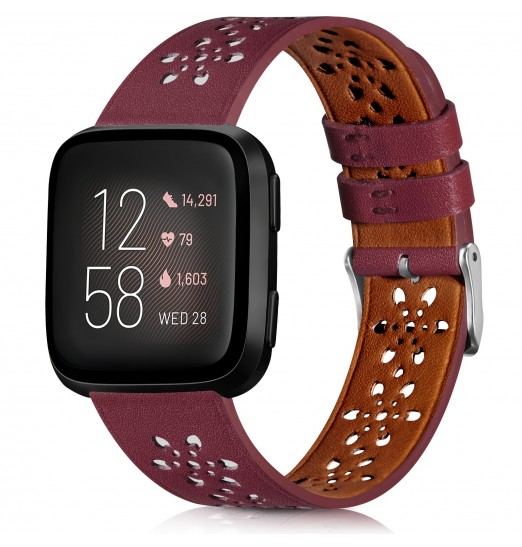 Correa de piel compatible con Fitbit Versa 2 Bands/Fitbit Versa Band/Fitbit Versa Se/Versa Lite Fitness Smart Watch Pulseras para mujeres y hombres, correa de repuesto de piel suave con diseño de encaje hueco