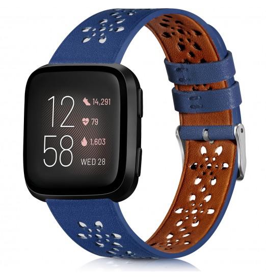 Correa de piel compatible con Fitbit Versa 2 Bands/Fitbit Versa Band/Fitbit Versa Se/Versa Lite Fitness Smart Watch Pulseras para mujeres y hombres, correa de repuesto de piel suave con diseño de encaje hueco