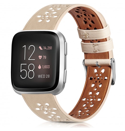 Correa de piel compatible con Fitbit Versa 2 Bands/Fitbit Versa Band/Fitbit Versa Se/Versa Lite Fitness Smart Watch Pulseras para mujeres y hombres, correa de repuesto de piel suave con diseño de encaje hueco