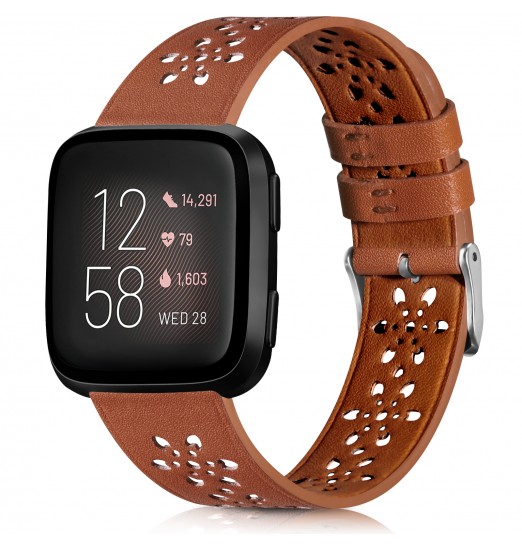 Correa de piel compatible con Fitbit Versa 2 Bands/Fitbit Versa Band/Fitbit Versa Se/Versa Lite Fitness Smart Watch Pulseras para mujeres y hombres, correa de repuesto de piel suave con diseño de encaje hueco