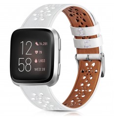 Correa de piel compatible con Fitbit Versa 2 Bands/Fitbit Versa Band/Fitbit Versa Se/Versa Lite Fitness Smart Watch Pulseras para mujeres y hombres, correa de repuesto de piel suave con diseño de encaje hueco