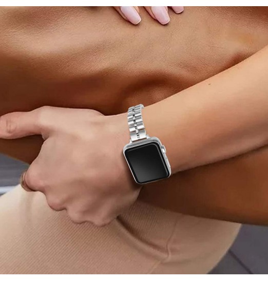 Pulsera delgada de metal delgado Compatible con Apple Watch Band 38 mm 40 mm 41 mm 42 mm 44 mm 45 mm Ultra 49 mm, bandas de acero inoxidable para iwatch Series 8/7/6/5/4/3/2/1 / se