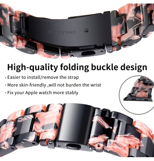 Bandas de resina de moda compatibles con iwatch Ultra 49 mm 45 mm 44 mm 42 mm 41 mm 40 mm 38 mm Iwatch Series 8 7 6 5 4 3 2 1 Se, reemplazo con hebilla de acero inoxidable de cobre Mujeres Hombres