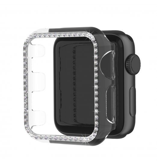 Estuche de brillo nacarado con diamantes de imitación, [sin protector de pantalla] Accesorios de parachoques de protección de PC duro, para Apple Watch Series 3 2 1 38 mm 42 mm