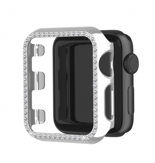 Estuche de brillo nacarado con diamantes de imitación, [sin protector de pantalla] Accesorios de parachoques de protección de PC duro, para Apple Watch Series 3 2 1 38 mm 42 mm