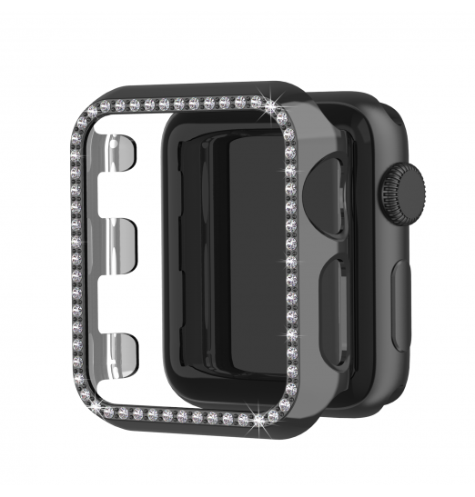 Estuche de brillo nacarado con diamantes de imitación, [sin protector de pantalla] Accesorios de parachoques de protección de PC duro, para Apple Watch Series 3 2 1 38 mm 42 mm