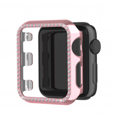 Estuche de brillo nacarado con diamantes de imitación, [sin protector de pantalla] Accesorios de parachoques de protección de PC duro, para Apple Watch Series 3 2 1 38 mm 42 mm