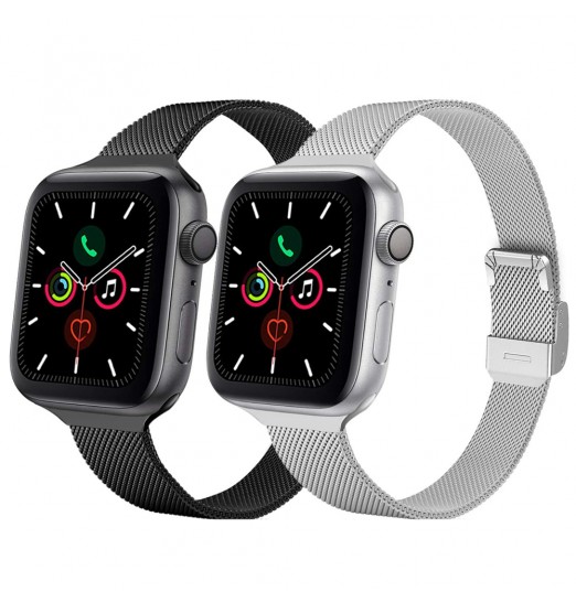 Bandas delgadas de malla delgada compatibles con Apple Watch Ultra Band 49 mm 45 mm 44 mm 42 mm 41 mm 40 mm 38 mm Correa de acero inoxidable para Iwatch Series 8/7/6/5/4/3/2/1 / se Ultra Mujeres Hombres