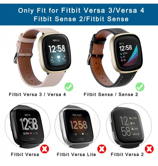 Correas de cuero compatibles con Fitbit Versa 3/fitbit Sense Watch Bands para mujeres y hombres, banda de repuesto ajustable suave y transpirable para Versa 3/sense