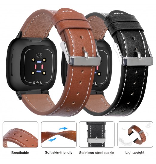 Correas de cuero compatibles con Fitbit Versa 3/fitbit Sense Watch Bands para mujeres y hombres, banda de repuesto ajustable suave y transpirable para Versa 3/sense