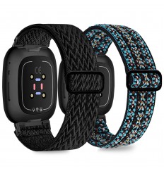 Paquete de 2 bandas elásticas compatibles con Fitbit Versa 3/Fitbit Sense, correa de nailon elástico suave de repuesto ajustable para Versa 3 Fitbit Bands/sense Fitbit Bands mujeres hombres