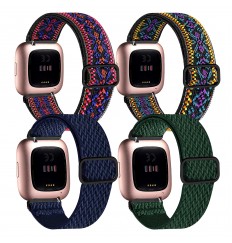 Paquete de 4 bandas elásticas compatibles con Fitbit Versa/fitbit Versa Lite/fitbit Versa 2 bandas mujeres hombres, correas de repuesto transpirables de nailon suave elástico ajustable para pulsera Versa Smartwatch