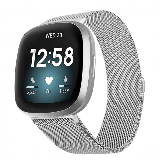 Bandas compatibles con Fitbit Versa 3/fitbitsense, pulsera ajustable magnética de malla de bucle de acero inoxidable transpirable para Fitbit Versa 3 para mujeres y hombres