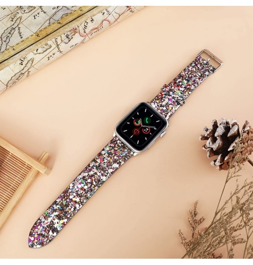 Bandas brillantes compatibles con Apple Watch Band 38 mm 40 mm 41 mm 42 mm 44 mm 45 mm 49 mm Mujeres, Iwatch Correa Shiny Bling Glitter Pulsera de cuero para Apple Watch Series 8 7 6 5 4 3 2 1 Se Ultra