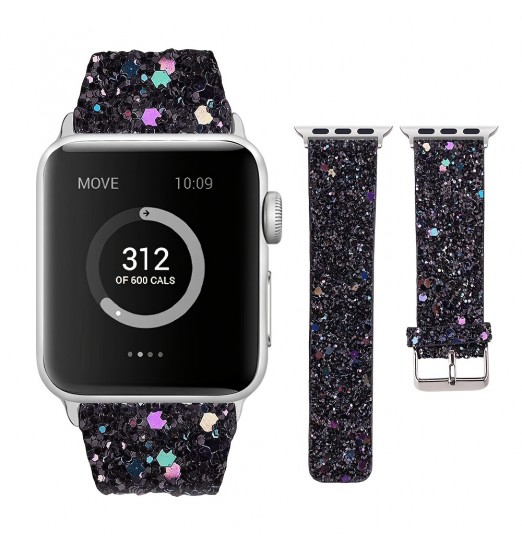 Bandas brillantes compatibles con Apple Watch Band 38 mm 40 mm 41 mm 42 mm 44 mm 45 mm 49 mm Mujeres, Iwatch Correa Shiny Bling Glitter Pulsera de cuero para Apple Watch Series 8 7 6 5 4 3 2 1 Se Ultra