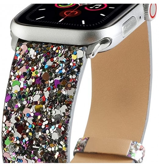 Bandas brillantes compatibles con Apple Watch Band 38 mm 40 mm 41 mm 42 mm 44 mm 45 mm 49 mm Mujeres, Iwatch Correa Shiny Bling Glitter Pulsera de cuero para Apple Watch Series 8 7 6 5 4 3 2 1 Se Ultra