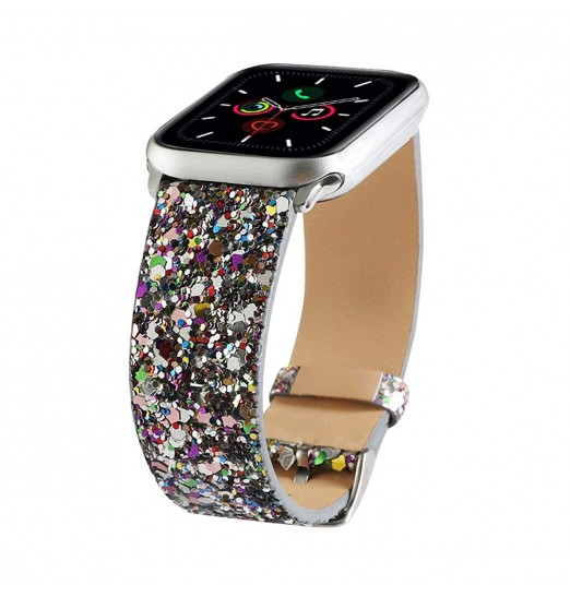 Bandas brillantes compatibles con Apple Watch Band 38 mm 40 mm 41 mm 42 mm 44 mm 45 mm 49 mm Mujeres, Iwatch Correa Shiny Bling Glitter Pulsera de cuero para Apple Watch Series 8 7 6 5 4 3 2 1 Se Ultra