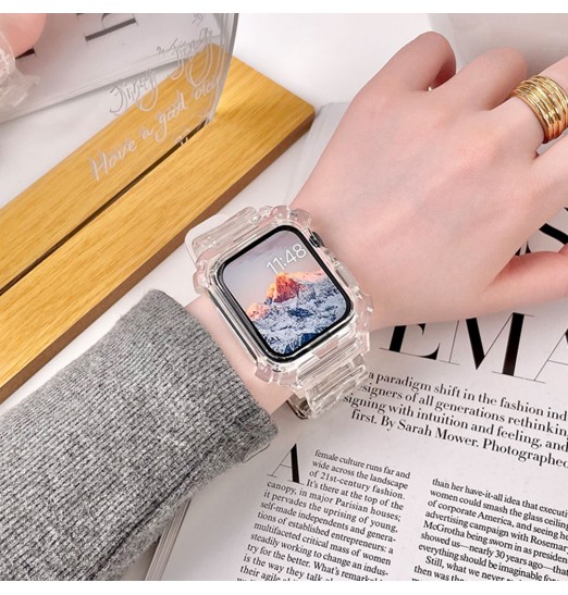 Correa suave de silicona transparente Jelly Tpu a prueba de golpes con pulsera de cubierta de parachoques para iwatch 8 7 6 5 4 3 2 1 Se