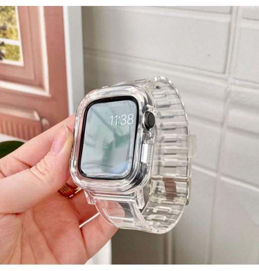 Correa suave de silicona transparente Jelly Tpu a prueba de golpes con pulsera de cubierta de parachoques para iwatch 8 7 6 5 4 3 2 1 Se