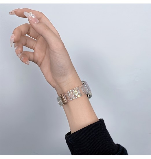 Bonita y hermosa pulsera de cristal transparente para iwatch Band Series Se 8 7 6 5 4 3 2 1, banda para 38/40/41mm 42/44/45/49mm