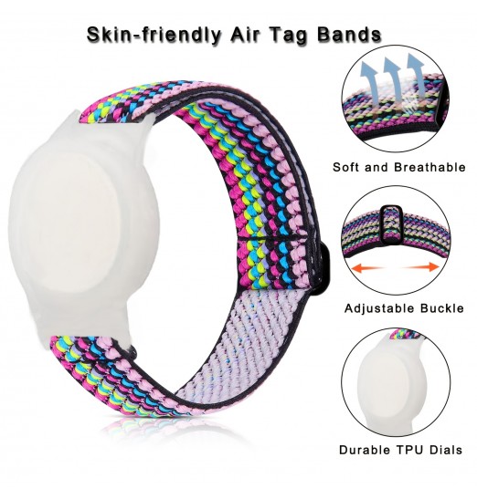 Regalos de Navidad para niños, paquete de 3 pulseras Airtag para niños, pulsera de nailon elástica con soporte para Apple Air Tag, funda protectora para anti-perdida Air Tag Gps Tracker con correa de reloj ajustable para niños pequeños, niños y niñas