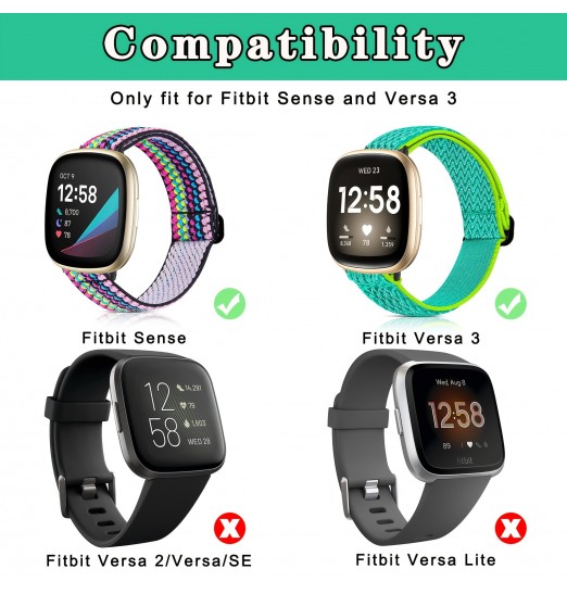 Paquete de 4 bandas elásticas compatibles con Fitbit Versa 3 / Fitbit Sense Bands Mujeres Hombres, correas de repuesto transpirables de nailon suave y elástico ajustable para Fitbit Sense & amp; Pulsera de reloj inteligente Versa 3