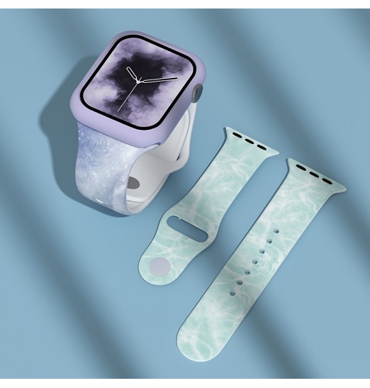 Banda de reloj de silicona con patrón de mármol estilo diseñador Compatible con Apple Watch 38/40/41mm 42/44/45mm