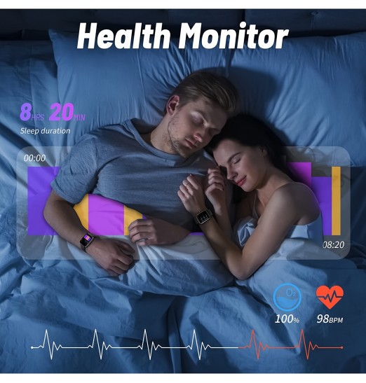 Fitness Tracker, Smart Watch 24h Monitor de salud preciso con pantalla táctil Fitness Watch para frecuencia cardíaca, oxígeno en sangre, monitor de sueño