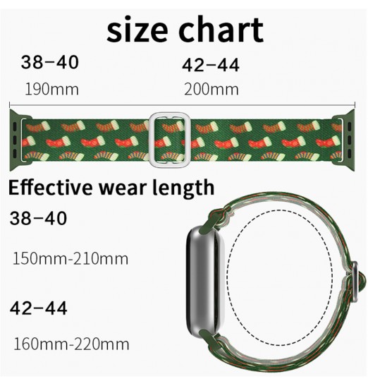 Bandas navideñas compatibles con Apple Watch 49 mm Banda 45 mm 44 mm 42 mm 41 mm 40 mm 38 mm Elástico Solo Loop Correa de repuesto de nailon suave para iwatch Ultra Series 8/7/6/5/4/3/2/1 Se Mujeres Hombres