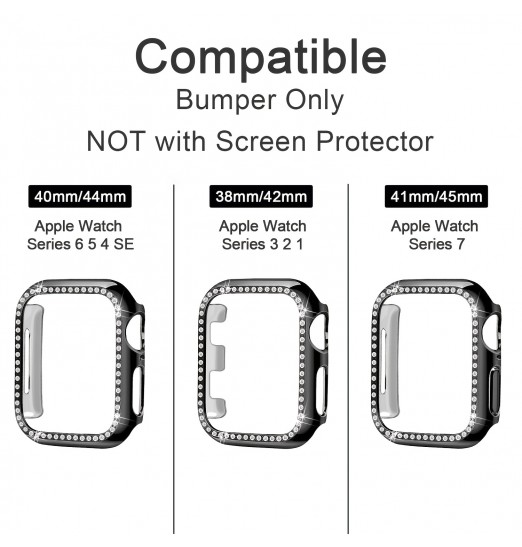 Paquete de 2 estuches compatibles con Apple Watch 45 mm 44 mm 41 mm 40 mm Series 8/7/6/5/4/se, Bling Crystal Diamonds Rhinestone Hard PC Bumper Cover para niñas, mujeres y hombres