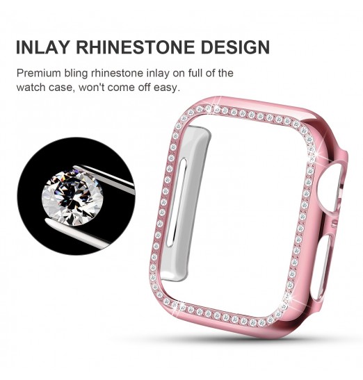 Paquete de 2 estuches compatibles con Apple Watch 45 mm 44 mm 41 mm 40 mm Series 8/7/6/5/4/se, Bling Crystal Diamonds Rhinestone Hard PC Bumper Cover para niñas, mujeres y hombres