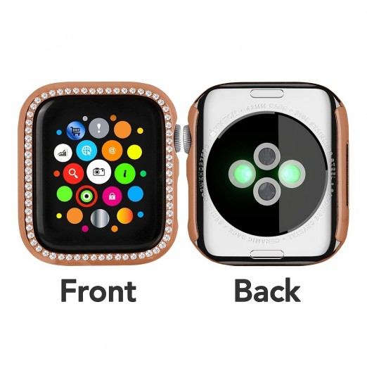 Paquete de 2 estuches compatibles con Apple Watch 45 mm 44 mm 41 mm 40 mm Series 8/7/6/5/4/se, Bling Crystal Diamonds Rhinestone Hard PC Bumper Cover para niñas, mujeres y hombres